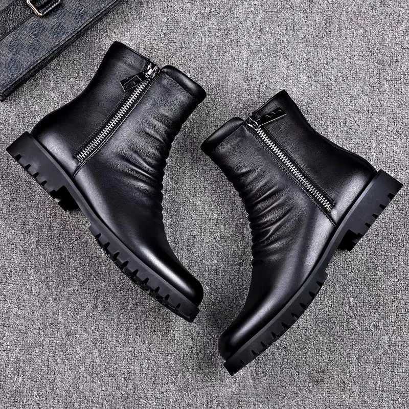 England Style Men Casual Chelsea Boots Black Trendy Genuine Leather Shoes Brand Designer Autumn Winter Boot High Motorcycle Bota W250811