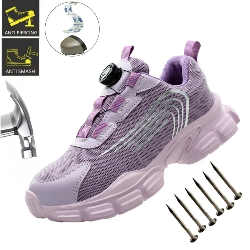 Rotating Button Women Safety Shoes For Work Safety Boots Breathable Steel Toe Puncture Proof Sport Work Sneakers Construction 250805