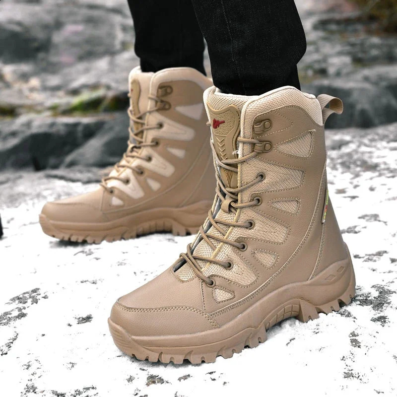 Men Tactical Boots Waterproof Hunting Hiking Shoe Lace Up Desert Unisex Army Boot Male Women Motorcycle Climbing Shoe 250805