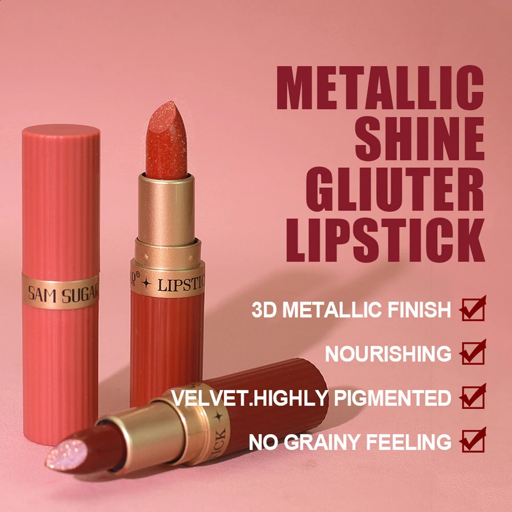 Chocolate Brown Luxurious Metallic Glitter Lipstick Long-Lasting Waterproof Non-Fade Shimmery Pearl Sparkling Lip Gloss Makeup 250809
