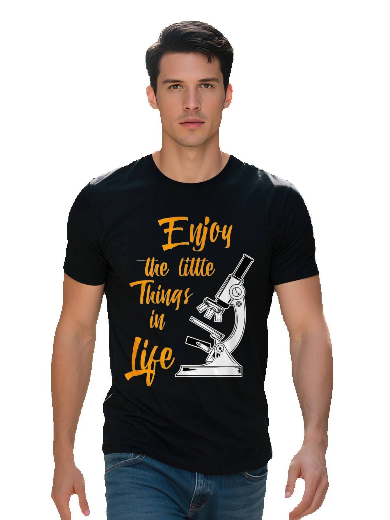 Men s Funny Biology Pun T Shirt Enjoy the Little Things in Life Microscope Graphic g Cotton Short Sleeve for