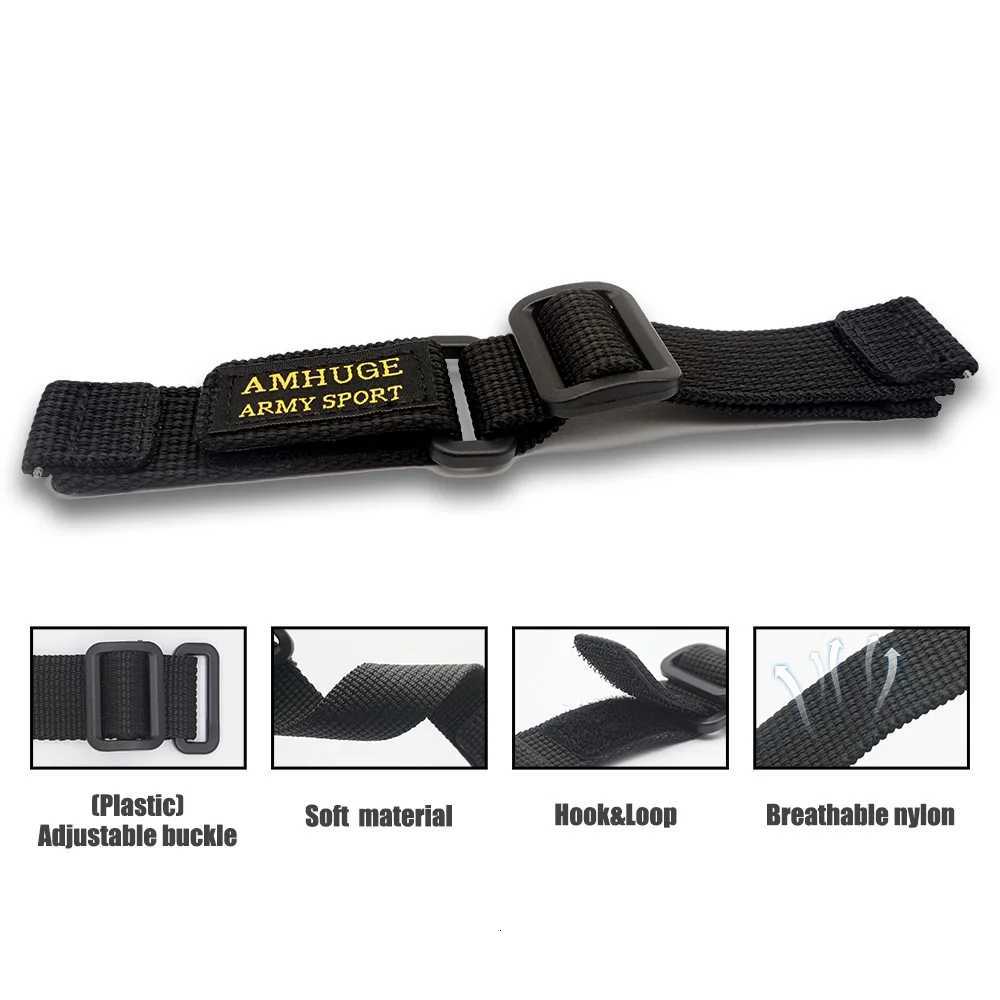 Amhuge Hook Loop Military Style Watch Band Nylon Strap Length Adjustable 18mm 20mm 22mm 24mm Waterproof Sport with Plastic Buckle W250811