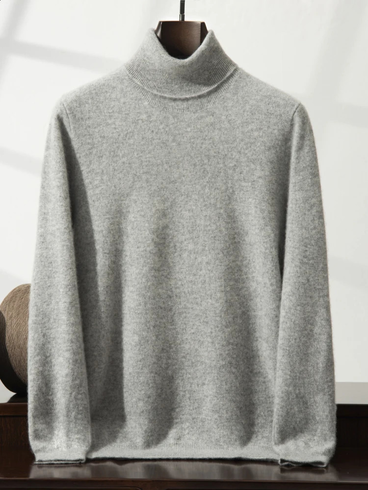 100% Pure Cashmere Knitted Sweater Mens High Collar Base Sweater Casual Solid Color Elegant Simple Autumn Winter Cashme 250806