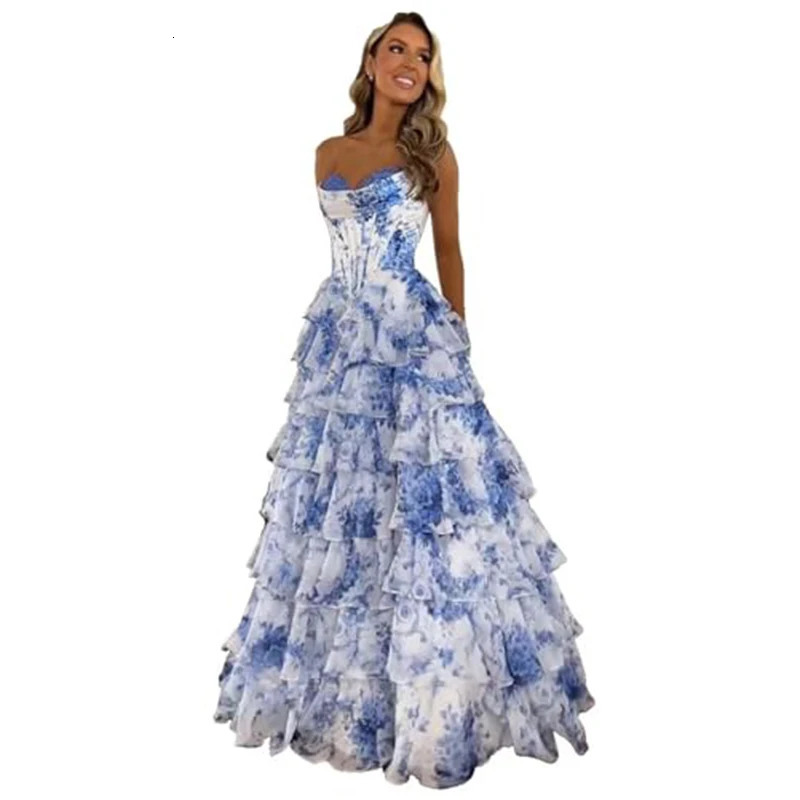 Side Slit Chiffon Prom Dress for Party Aline Puffy Ball Gown Floor Length Sleeveless Tiered Sweetheart Evening 250811