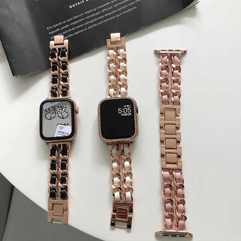 Luxury Metal Leather Strap For Apple Watch Band 49mm 41mm 45mm 38mm 42mm 44mm 40mm Women Bracelet For iWatch Ultra 8 7 SE 6 5 4 W250811