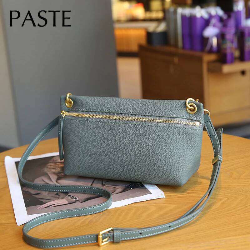Female Genuine Leather Shoulder Bags Beige Black Color Full Cow Crossbody Functional Mobile Phone Bag Purse Small
