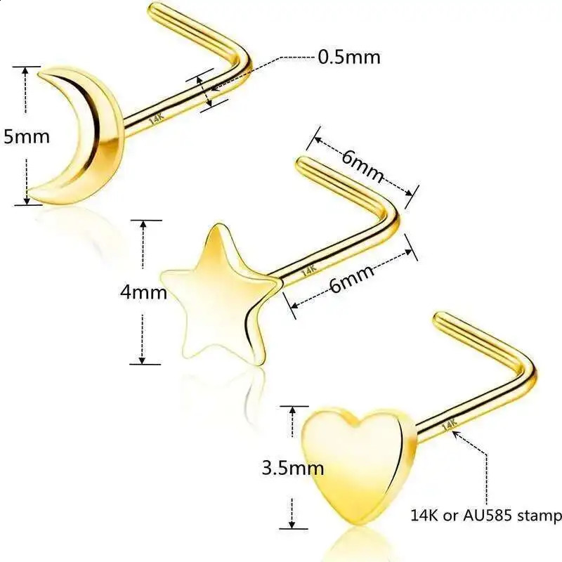 GOLDtutu 14K Gold Nose Ring Stud 20 Gauge L Shaped Nose Piercing Jewelry for Women and Men kj464 250807