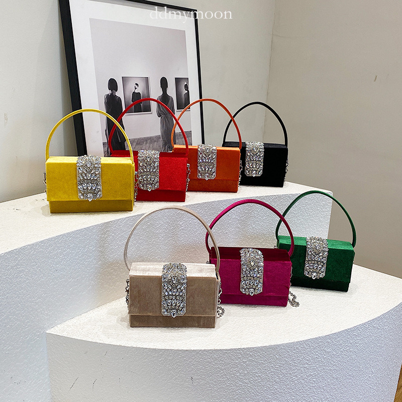 Trendy Bright Diamond Women's Candy Color Fashionable Rhinestone Shoulder Crossbody Small Square Bag ddmymoon