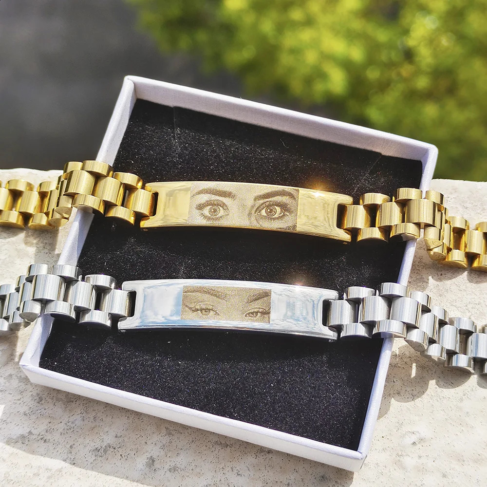 Personalized Eyes Po Couple Bracelet Laser Engraved Eyes Po Bracelets Stainless Steel Gifts for Boyfriend Family Father 250808