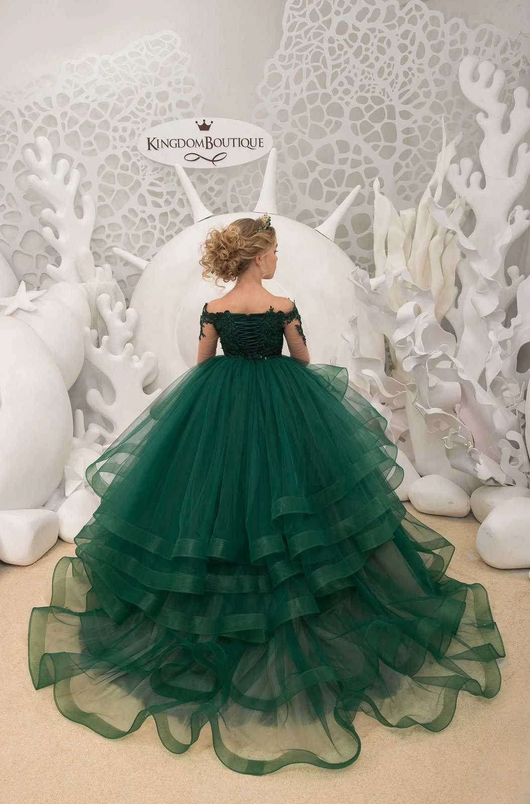 Emerald Green Tulle Puffy Layered Flower Girl Dress For Wedding Princess Kid Birthday Party First Communion Ball Gown Customized W250811