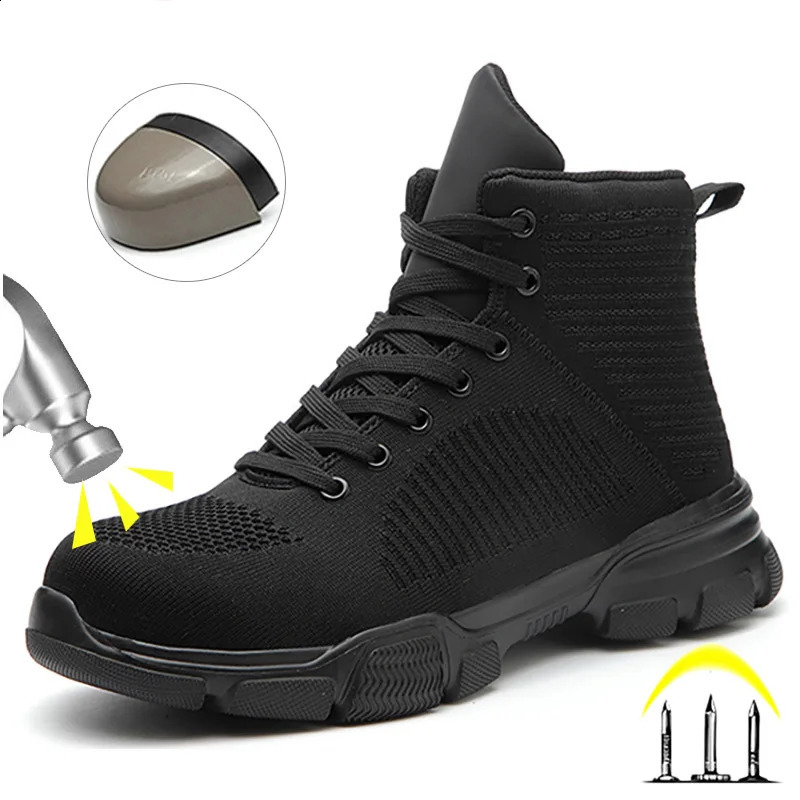 Fashion Safety Boots Men Steel Toe Work Shoes High Top Safety Work Boots Male -smash Construction Protective Footwear 250805