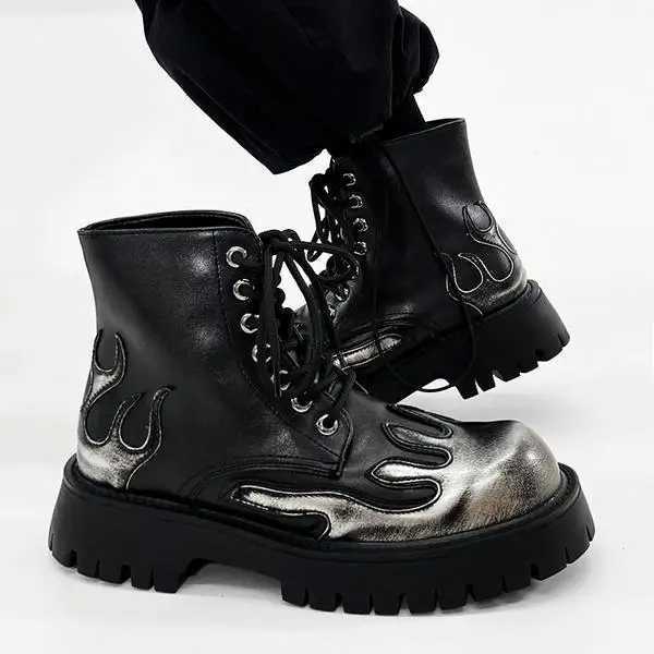 2023 Punk Style Platform Women Men Ankle Boots Womens Motorcycle Boots Fashion Ladies Chunky Shoes Metal Decor Black Gothic W250811