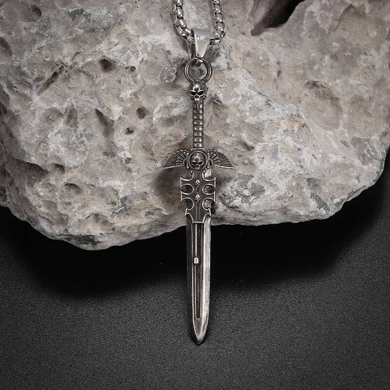 Vintage Ancient Mysterious Skeleton Sword Pendant Necklace for Men Fashionable Personalized Punk Jewelry Accessories Party Gifts