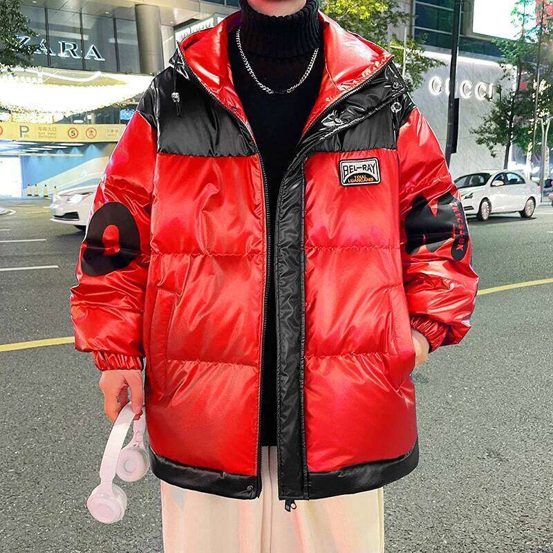 High Quality Men's Warm Bright Hooded Cotton-Padded Jackets Winter Streetwear Casual Windproof Thick Top Parkas Youth Down Coats