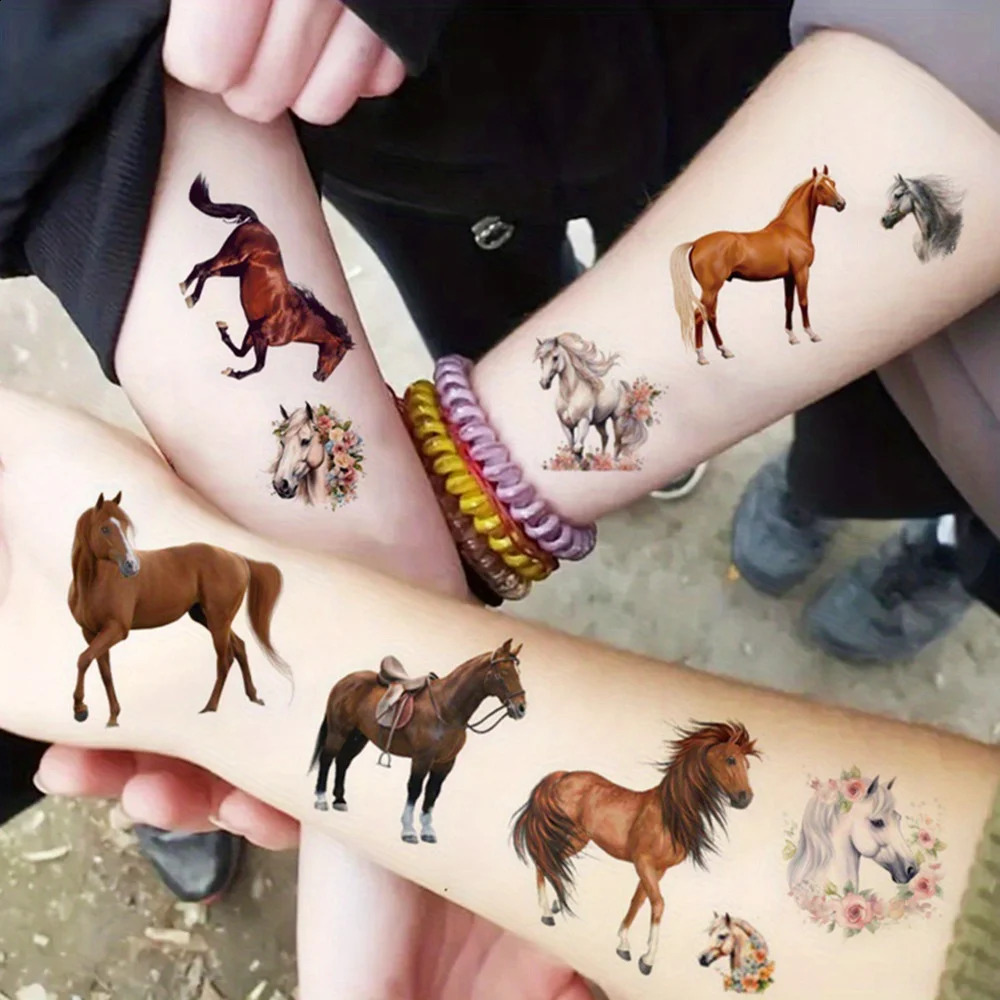 8 Sheets Temporary Horse Tattoos Stickers Birthday Themed Party Supplies Decorated with Tattoo 250809