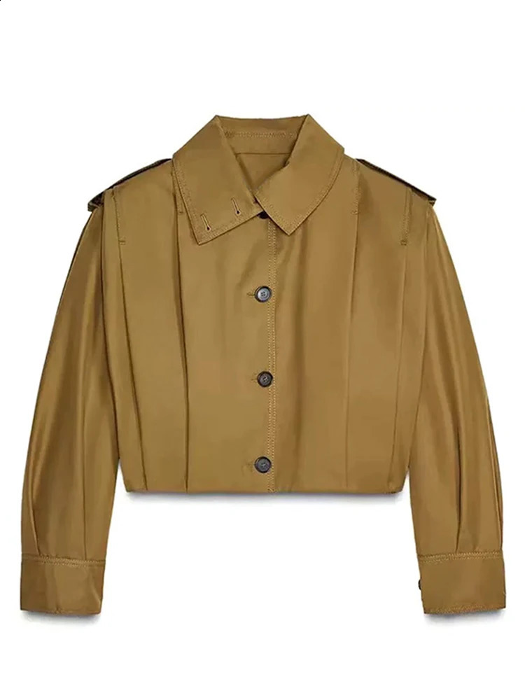 Street Button Jacket Women Baggy Lapel Single Breasted Long Sleeve Solid Crop Coat Female 2025 Spring Autumn Casual Lady Outwear 250805