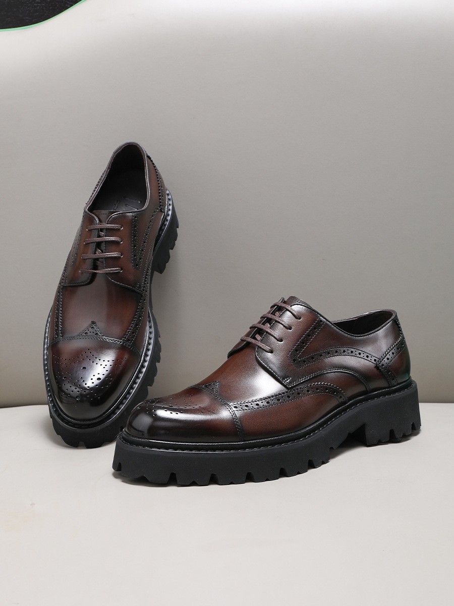 Elevated Stiletto Soles Male Casual Leather Boots Featuring Intricate Carving