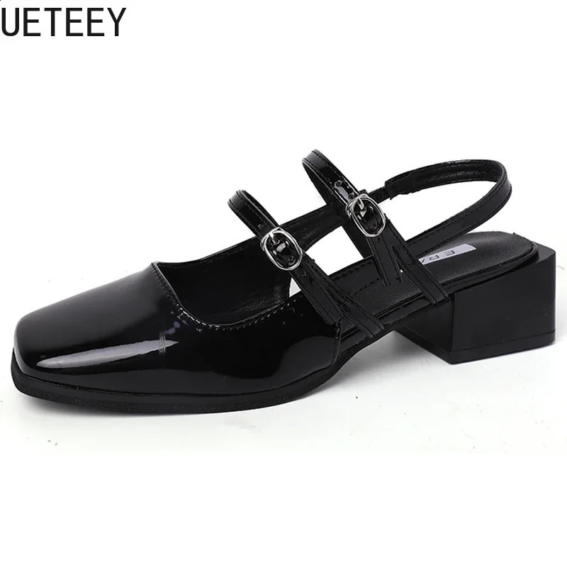 Retro Style Summer Thick Heel Women Sandals Fashion Square Toe Singbacks Shoes Ladies Elegant Party Dress Sandalias 250809