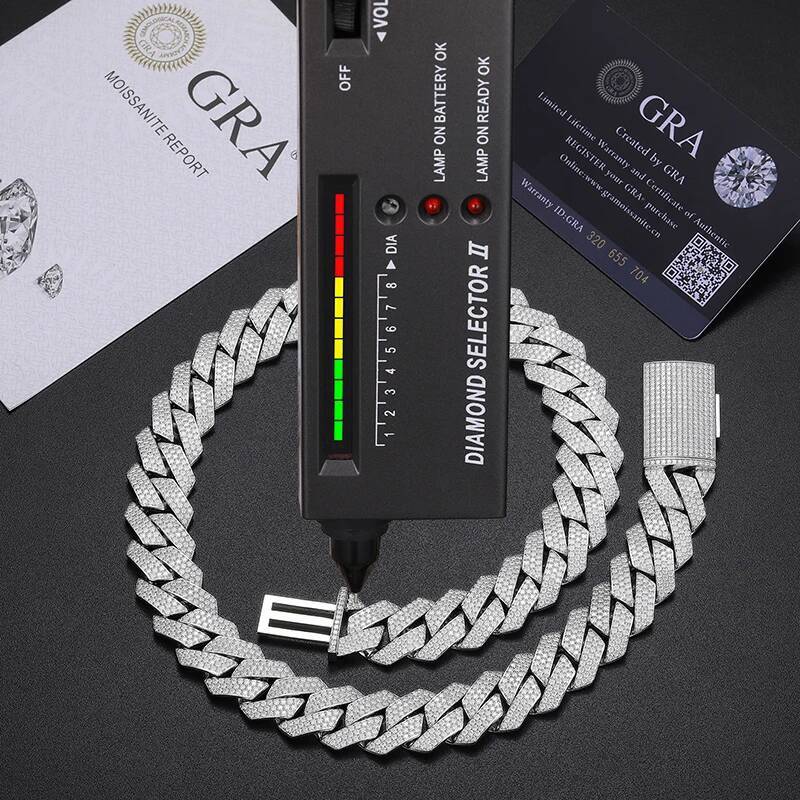 16/20/27MM S925 Sterling Silver Setting Cuban Moissanite Link Miami Chain Necklace Hip Hop Rock Cuban Necklaces Dropshipping