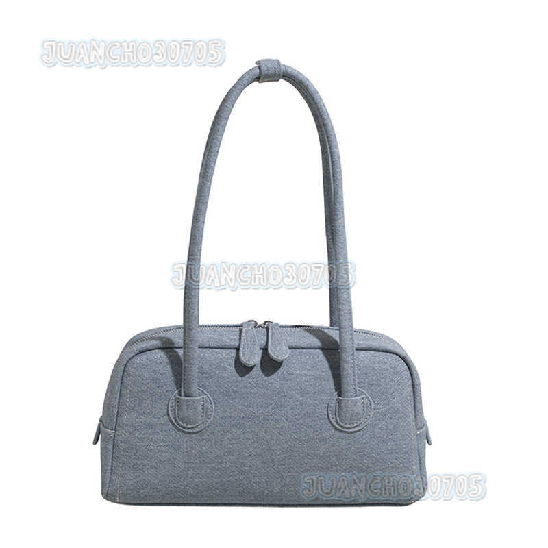 2025 Summer New Denim Solid Color Boston Bag Large Capacity Textured Commuter Shoulder Pillow Bag H250809