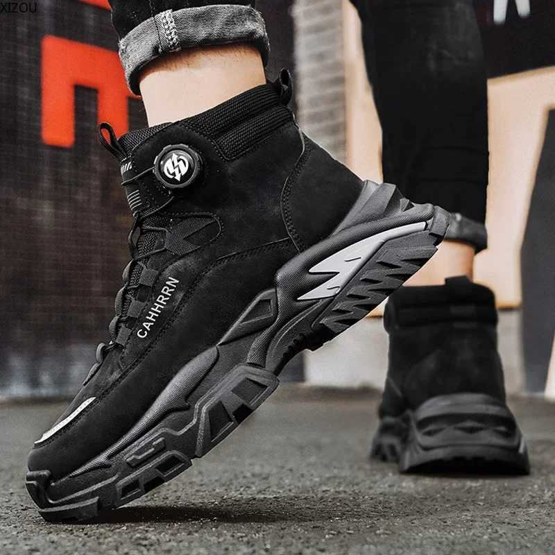 Booties for Men Motorcycle Boots Easy To Clean Trendy All-match Lightweight Warm Plush XIZOU Winter Shoes Popular New Model W250811