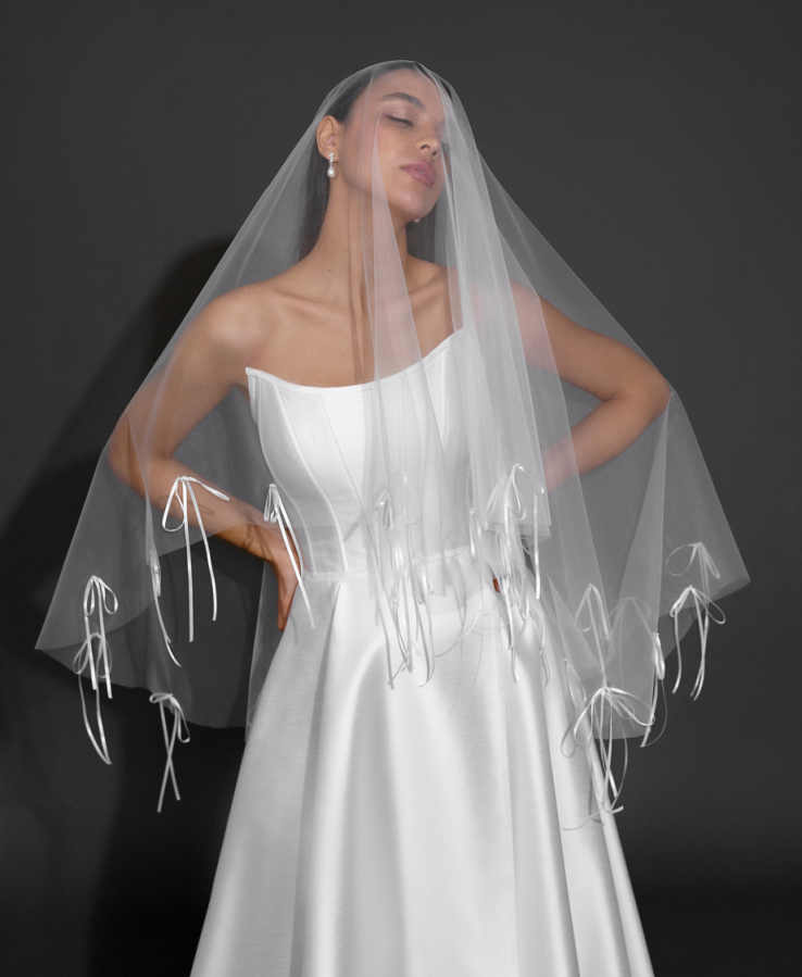 Sweety Bow Wedding Veil One Layer Blusher Bride Veils Applique Edge For Strapless Bridal Dress Accessories Customized