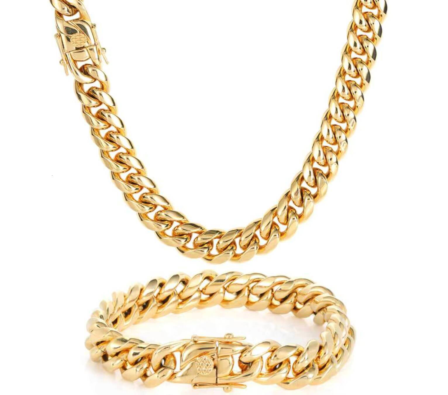 New 18K Gold Plated Stainless Steel Chain Necklace Customizable 6-18mm Tarnish Free Monaco Necklace Miami Curb Link Cuban Chains