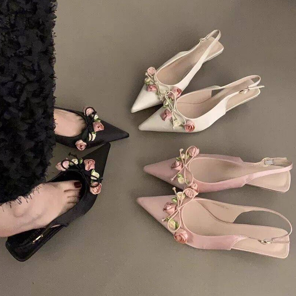 designer sandals luxury satin low heels slides sandal fashion pointed toe classics black elegant pink beige ladies slingback sandale size 35-40