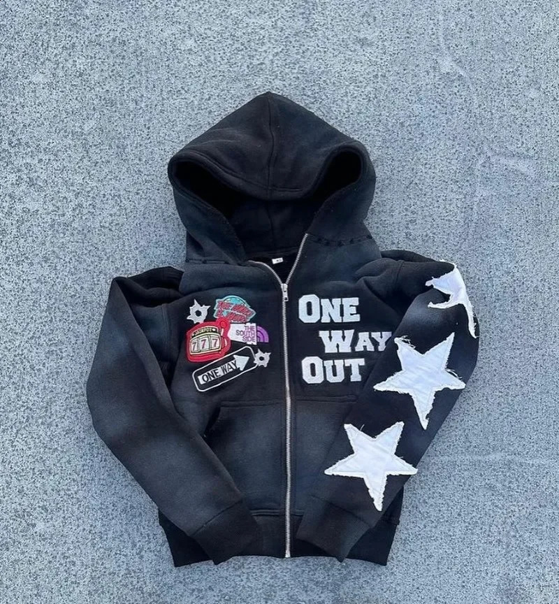 retro punk oversized men hoodie sweatshirt Harajuku hiphop high street pattern zipper and women Y2K 250808