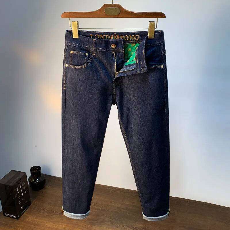Original color washed denim jeans summer small straight leg casual high-end atmospheric simple slim fit men's pants