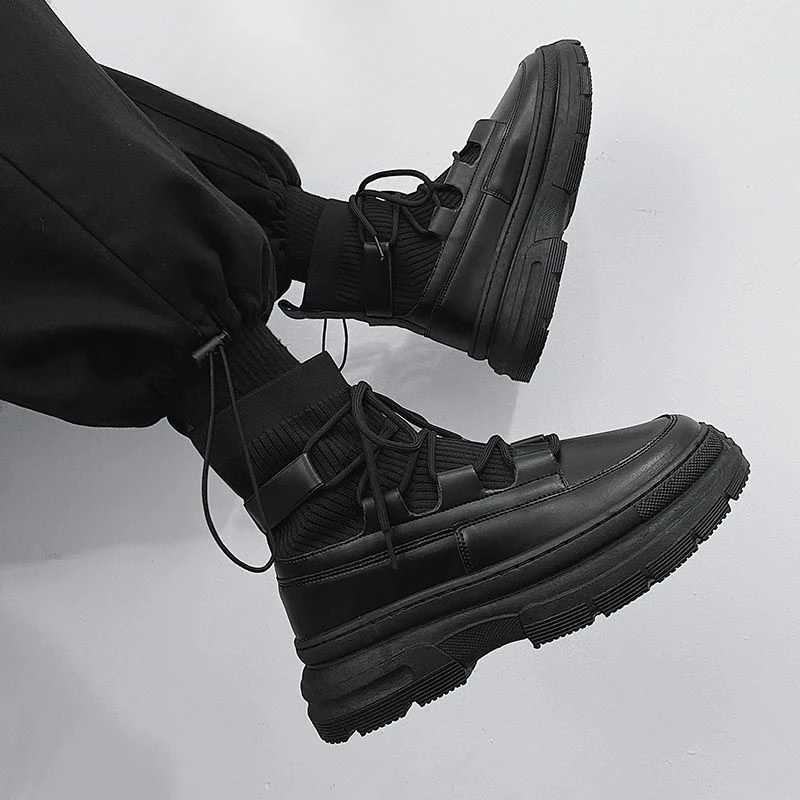 Autumn Winter Socks Boots 2024 New Men Ankle Boots Platform Black Shoes for Men Fur Chunky Punk Motorcycle Booties Gothic Shoes W250811