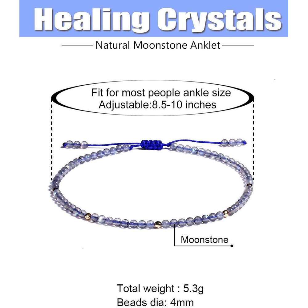 Gemstone Anklet Bracelet for Women Beaded Stone Healing Energy Crystal Beach Foot Jewelry Adjustable(8.5-10 Inches)