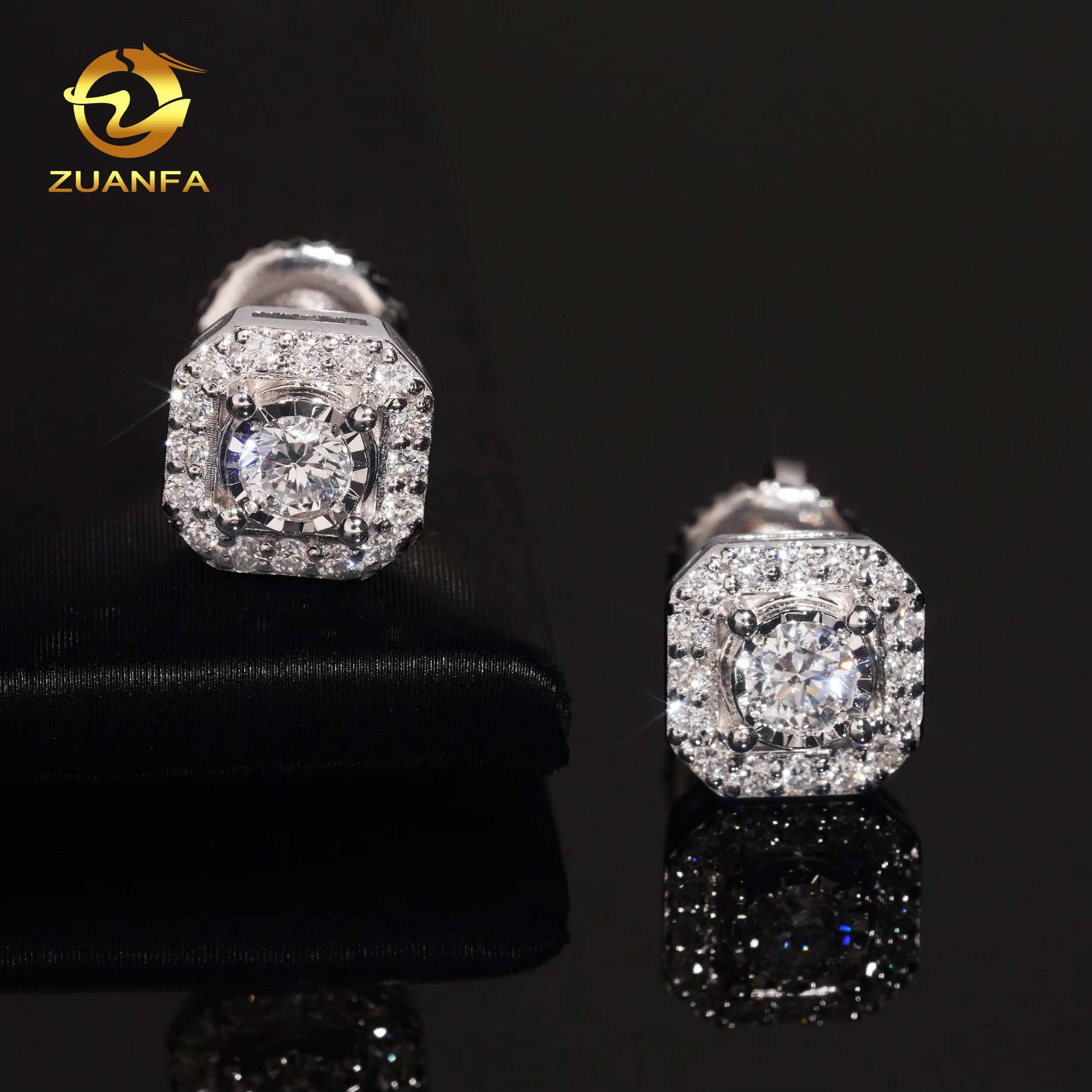 USA Warehouse in Stock Luxury Jewelry Iced Out Hip Hop Sterling Silver 925 Screw Back Lab Grown Diamond HPHT Cluster Earrings