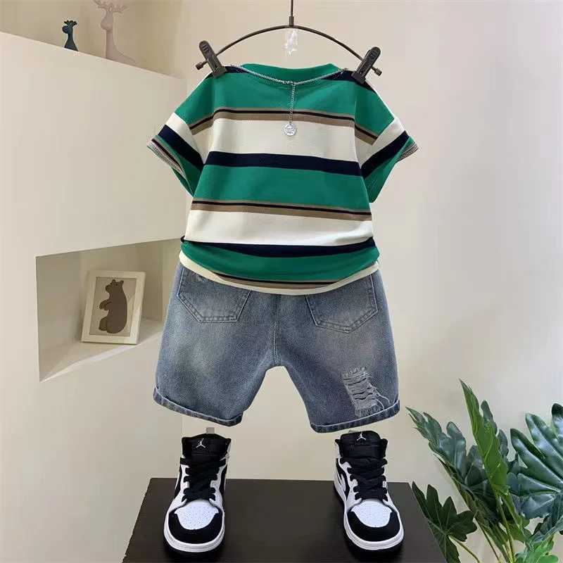 2023 Boys Summer New Boutique Design Outfits Cotton Set Baby Boys Short Sleeve Shirt Jeans Shorts 2pcs Childrens Clothing 6 7 8Y Z250811