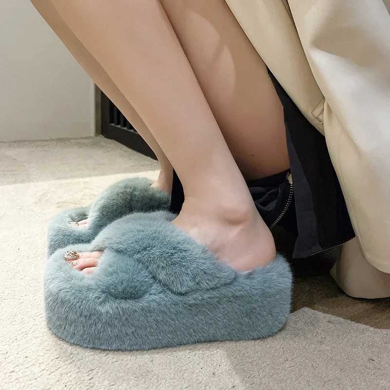 Women Furry Ladies Faux Fur Luxury Fluffy Plush Slippers House Soft Fuzzy Girl Platform Indoor Flat Casual Clogs Round Toe Winter XJ250811