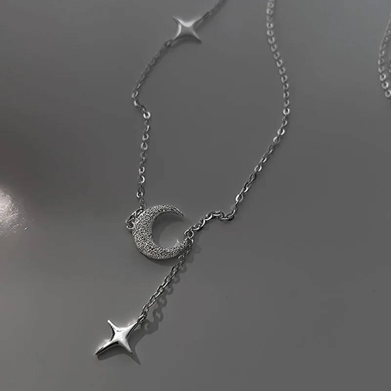 Popularity Fashion Moon Star Sterling Sier Necklace Geometric Shape Pendant Chain for Women's Fine Accessories