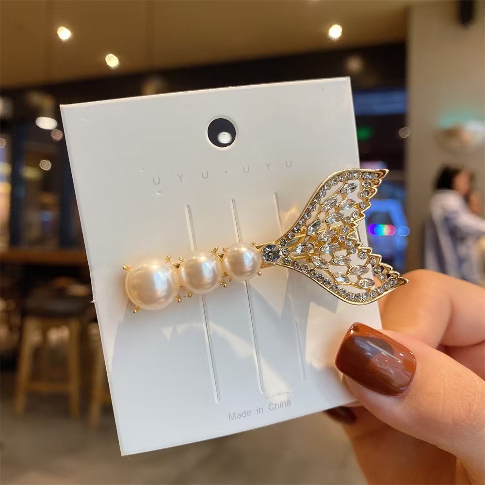 Hair Clip Big Barrettes Fishtail Pearl Hair Pins Crystal Bling Fashion Duck Hair Clips Headwear Fashion Jewelry Gift