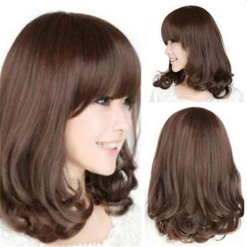 Live Sweet Temperament Women's Wig Matte High-Temperature Fiber Bangs Bob Korean Style Trendy Short Curly Hair B5