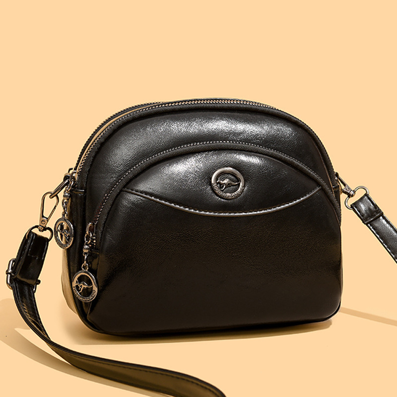 Oil Wax Leather Small Round for Women, New Simple Versatile Three-Layer Large Capacity Shoulder Crossbody Bag ddmymoon