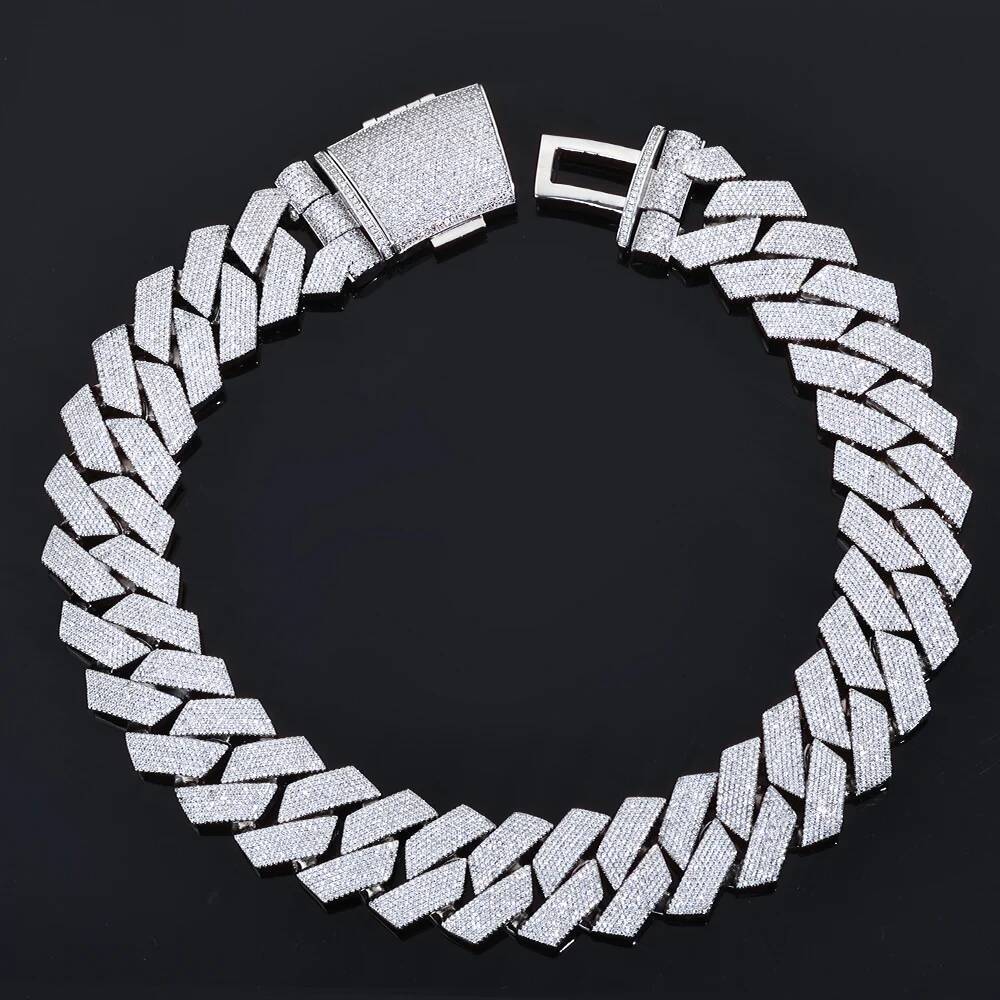 ESKEEM 36mm White Gold Plated Thick Heavy Cuban Link Chain 7 Rows Diamond Prong Set Iced Hip Hop Jewelry Necklace for Men Gift