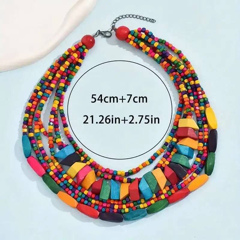 Vintage Bohemian Style Multi-layer Colorful Wooden Beads Hand-beaded Necklace For Women Trend 2025 Casual Party Jewelry Jewelry for Women
