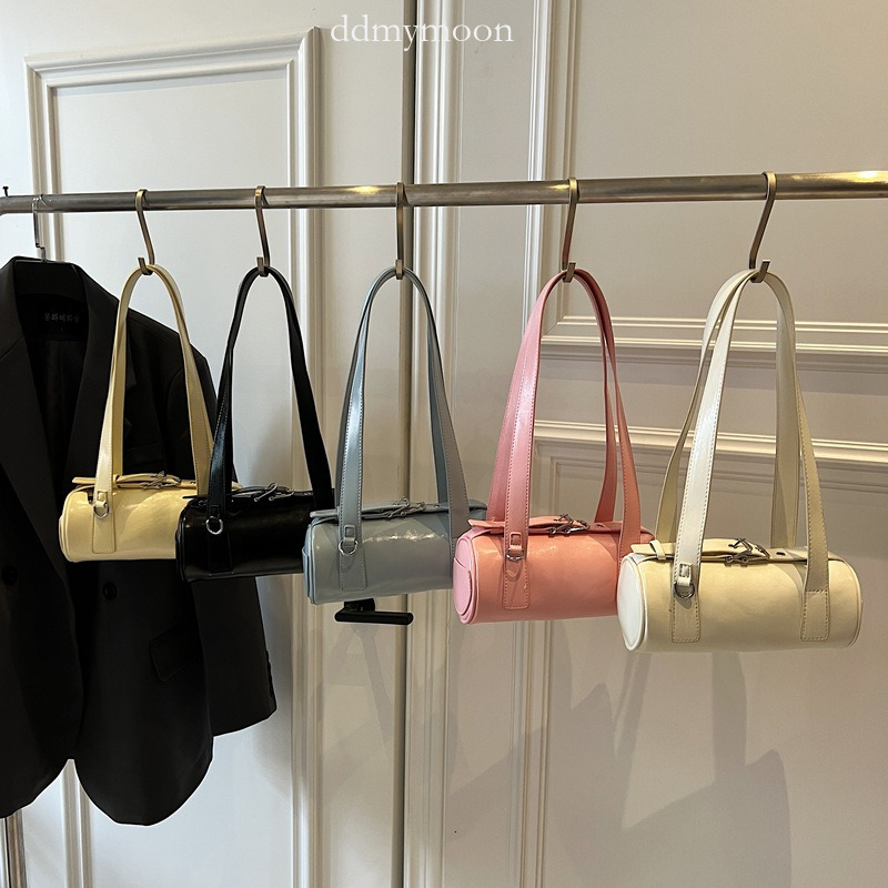 Korean Style Solid Color High-End Simple Trendy Pillow Single Shoulder Crossbody Women's Fashion Small Cylinder Bag ddmymoon