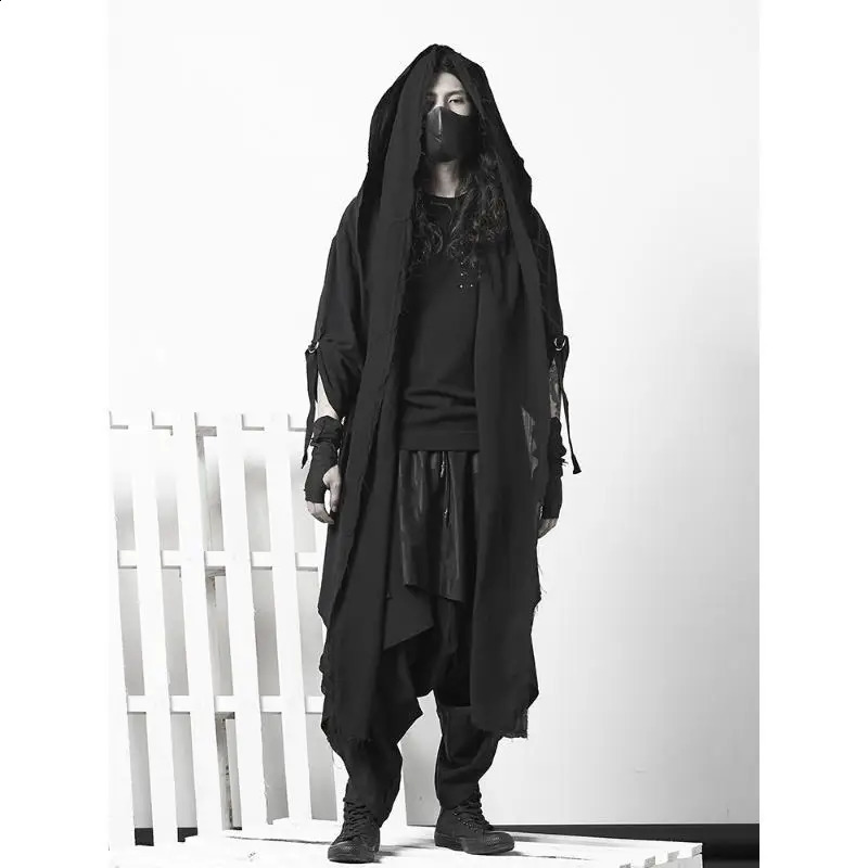 ARENS Techwear Goth Coat Mens Windbreaker Gothic Hip Hop Harajuku Dark Wear Long Cardigan Men Black Japanese Streetwear 250804