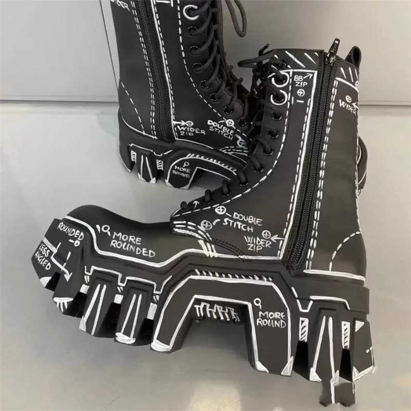 Thick Bottom Men High Top Boots Fashion Men Lace Up Black Boots W250811