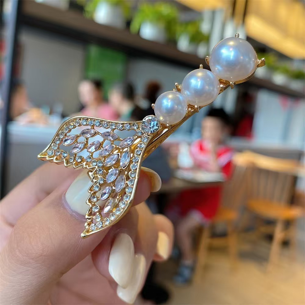 Hair Clip Big Barrettes Fishtail Pearl Hair Pins Crystal Bling Fashion Duck Hair Clips Headwear Fashion Jewelry Gift