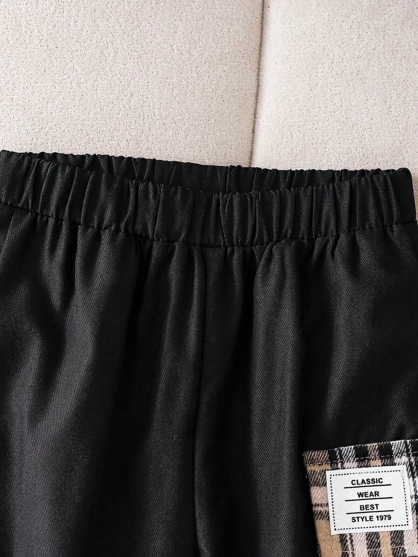 Hoodie Matching Color Long Sleeve Zipper Half Cardigan Top Elastic Waist Corset Pocket Pants Handsome Boy Baby Black Suit Z250811