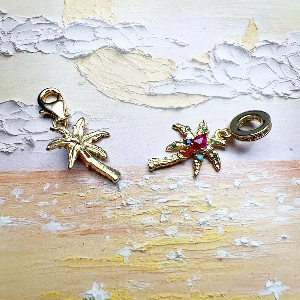 Gold Color Dangle Charm Coconut Palm Tree Women Men Summer Ethnic 925 Sterling Silver Pendant 250807