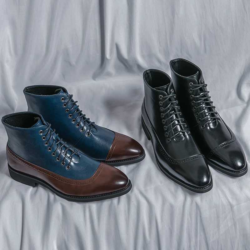Men Short Boots Blue Fashion Handmade Men Ankle Boots Lace-up Square Toe Mixed Colors Mens Fashion Boots W250811