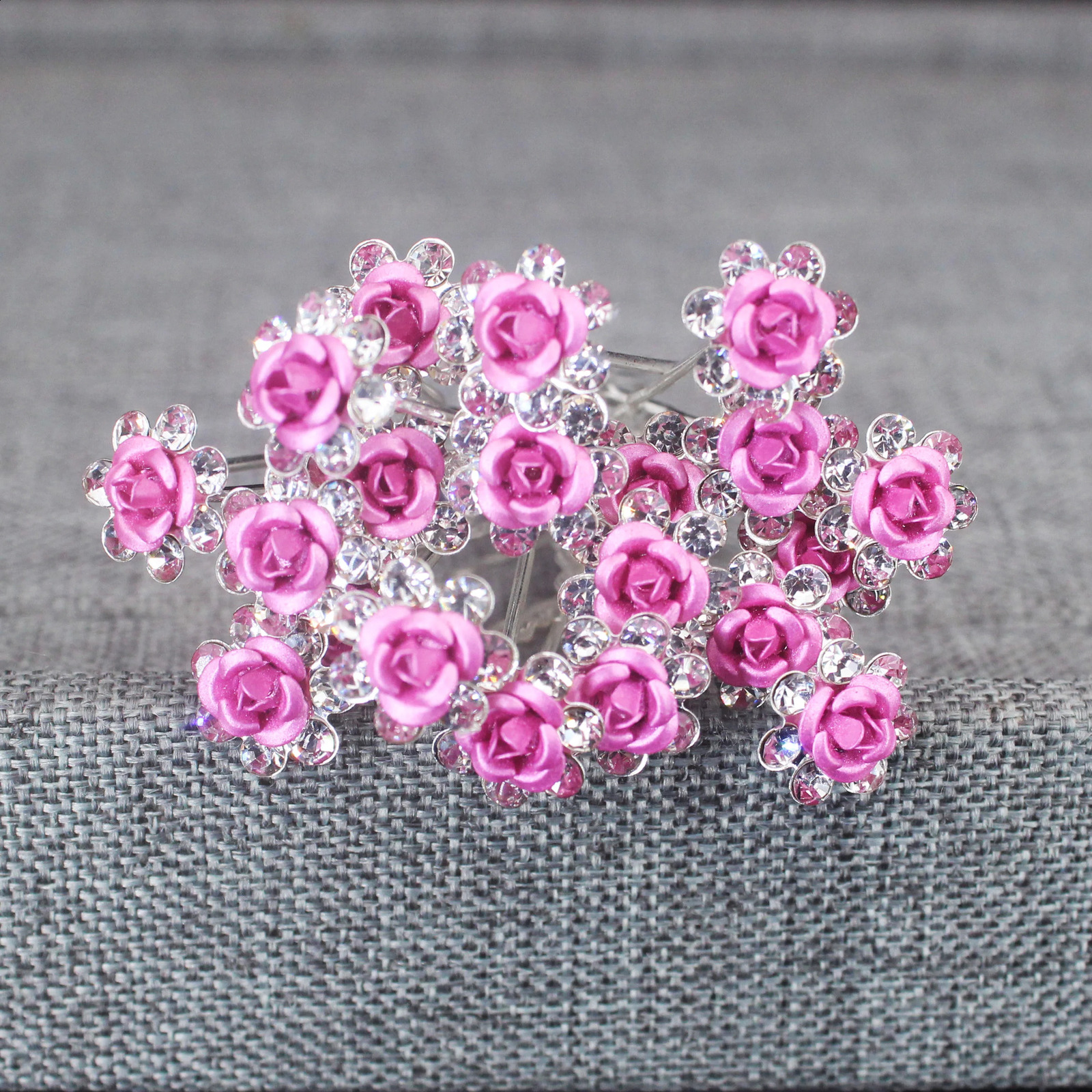 20PCS Rose Flower Hair Clips Crystal Pins for Bridal Wedding Party Daily Life Women Jewelry Acessories 250804