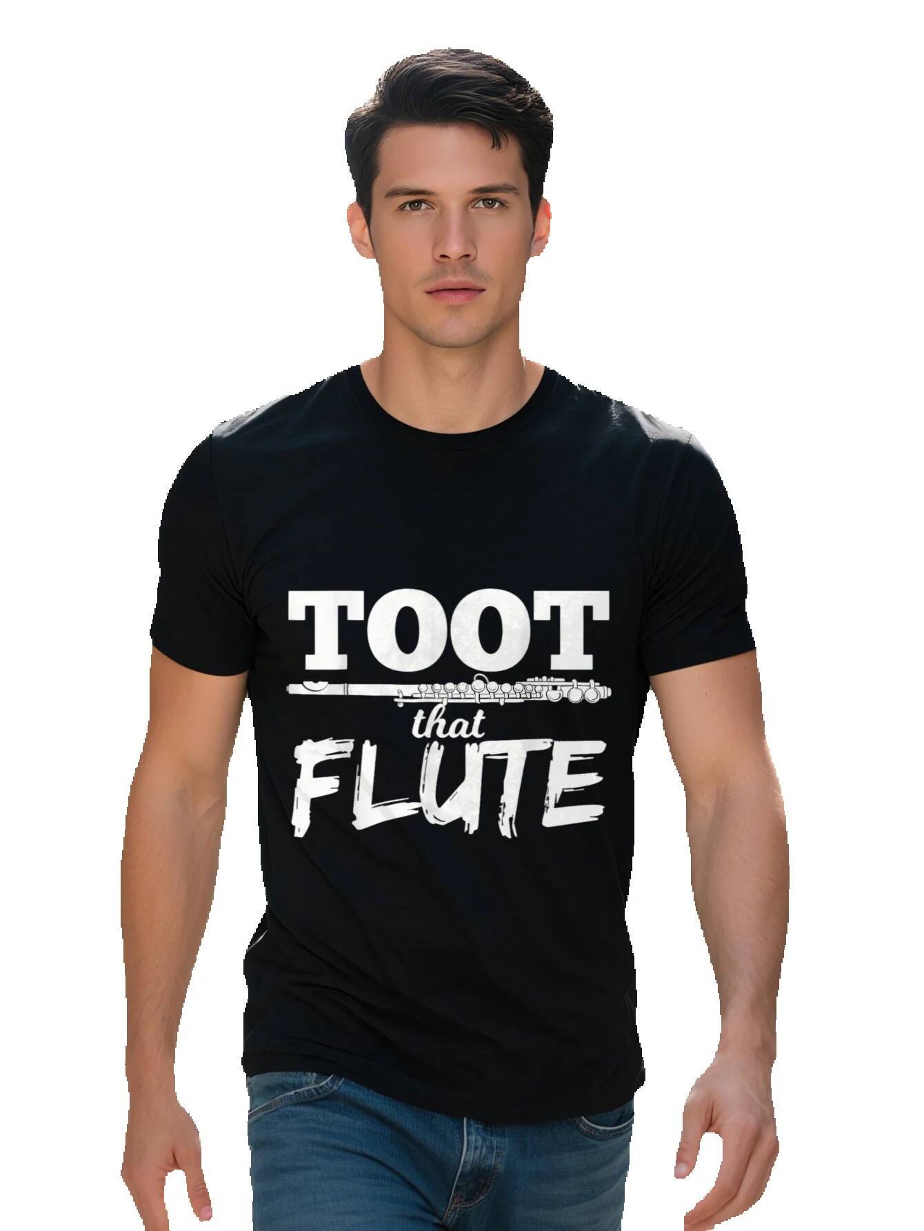 Men s Cotton T-Shirt Toot That Flute Fun Musician Gift Black with White Text Casual Round Neck Tee for All 95f84 11fe5